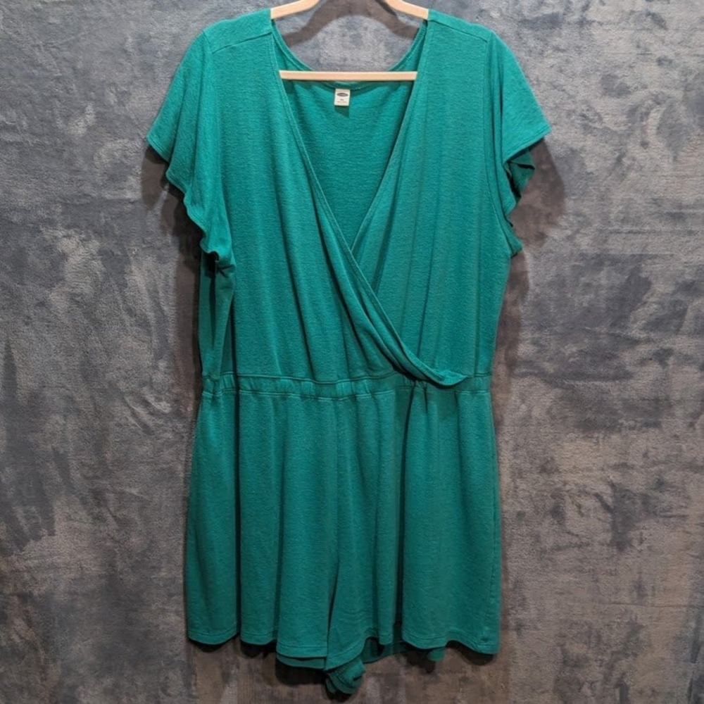 Old Navy Womens XXL Teal Green Marl Wrap Front Flutter Sleeve Knit Romper